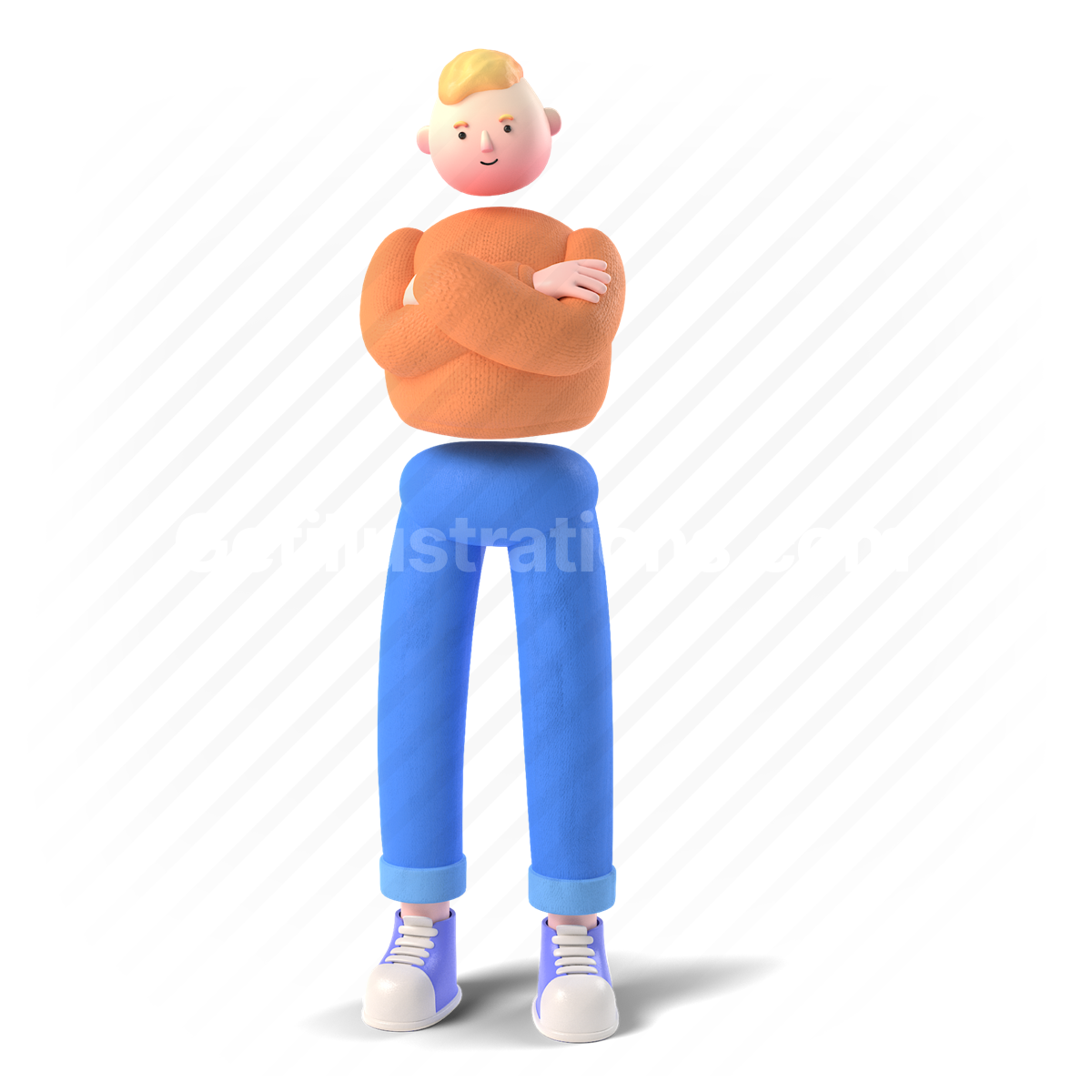 man, blond, 3d, people, person, character, stand, arms crossed